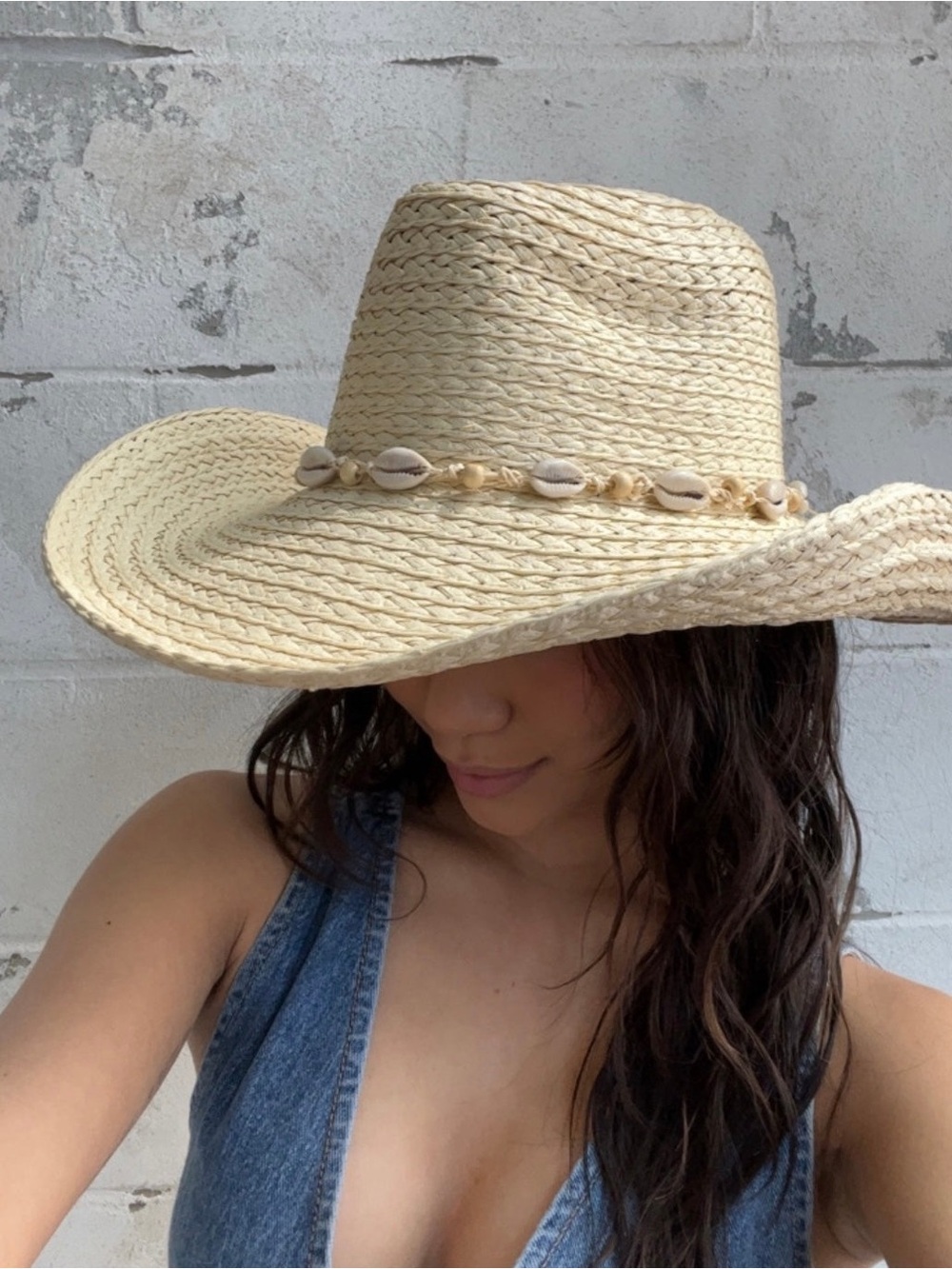New Coastal Cowgirl Seashell Straw Cowboy Hat Western Beach Boho One Size 21”